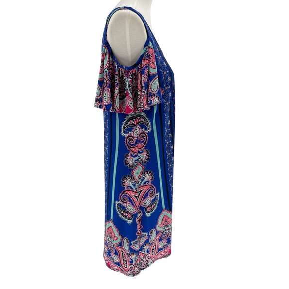Paisley Print Cold Shoulder Dress Flowy Mandala Boho Midi Msk, Size L - Picture 2 of 9